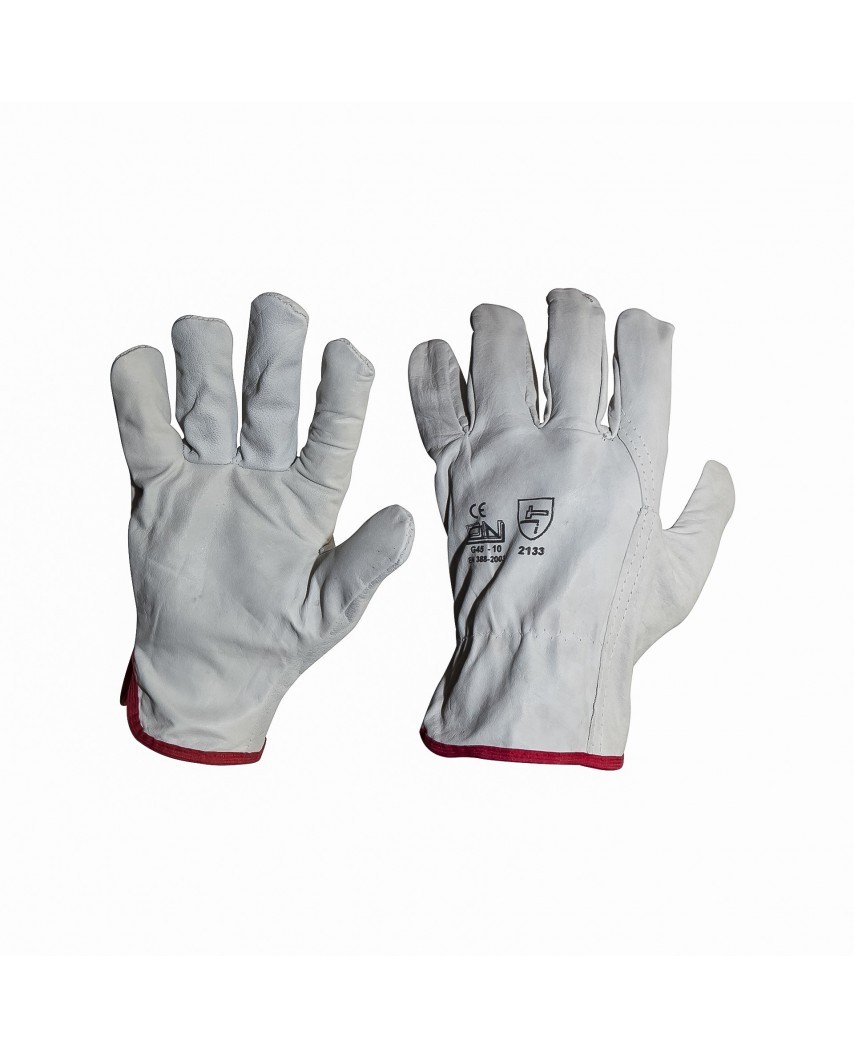 Guanti Da Lavoro Deltaplus FBN49 In Pelle Bovino Pieno Fiore, Taglia 9, Bianco - Protezione EN388